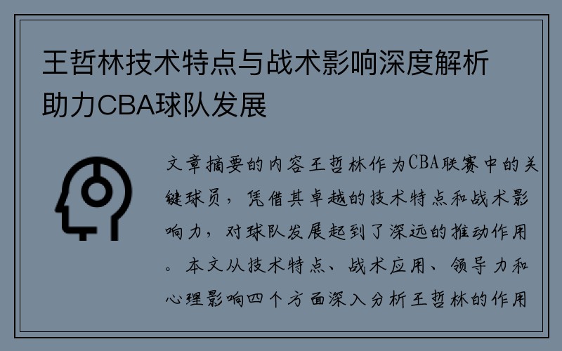 王哲林技术特点与战术影响深度解析助力CBA球队发展